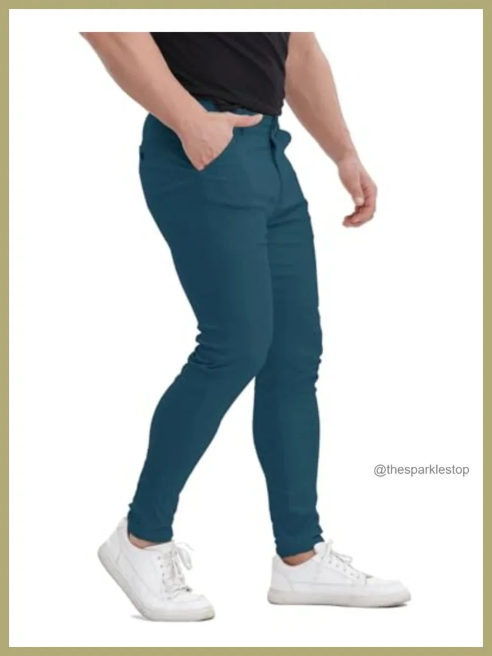 ALLELMS Men's Slim Fit Stretch Chinos Flat-Front Ankle Length Pants